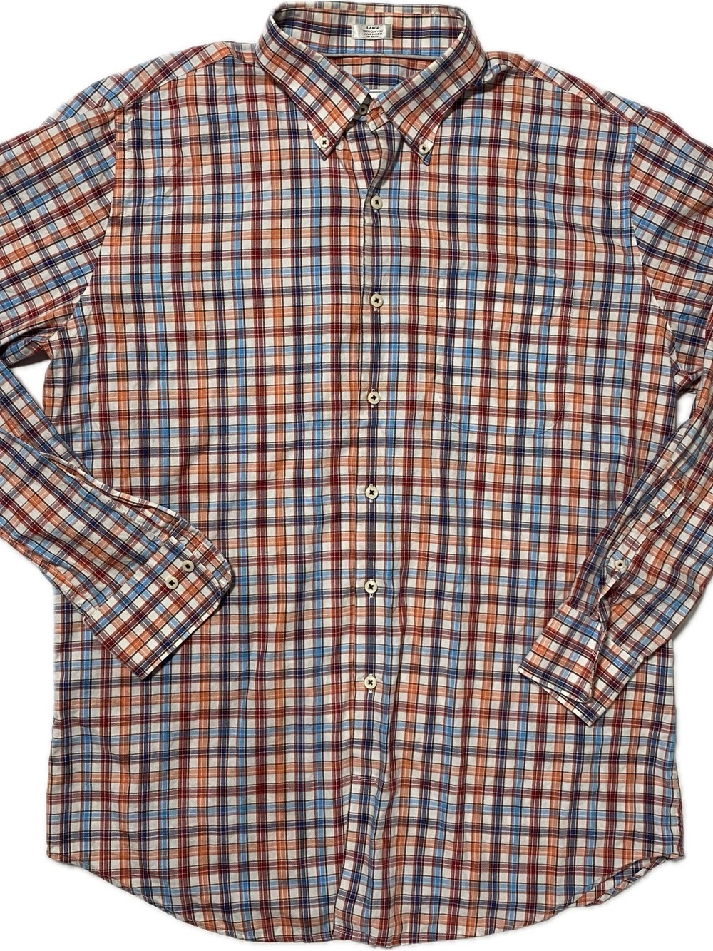 Peter Millar Button-Down Plaid Shirt in Blue, Brown & White